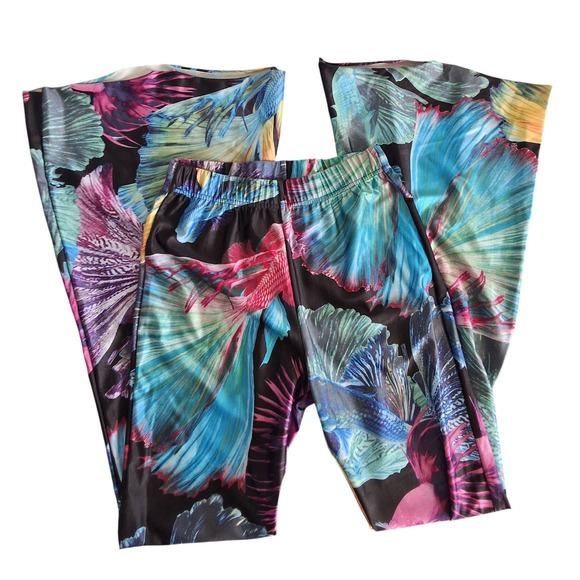 Pants - Beta‎ Fish Print Women Bell Bottom Leggings Neon Festival Raver EDM Unique Rare